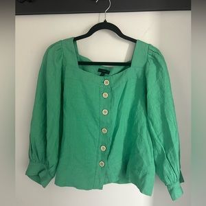 NWOT JCrew green linen square neck blouse! M